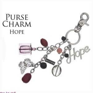 NEW MICHE red silver hope charm beaded butterfly keychain purse clip